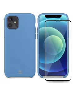 iPhone 12 Coque Liquid Silicone + Verre trempé - Bleu Ciel | Ibroz