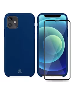 iPhone 12 Liquid Silicone Case + Tempered Glass - Navy Blue | Ibroz