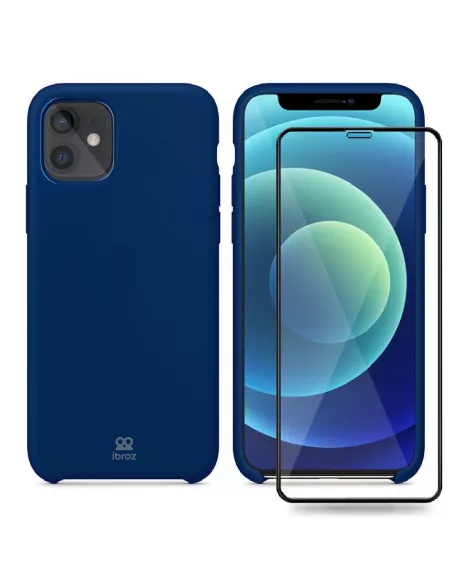 iPhone 12 Coque Liquid Silicone + Verre trempé - Bleu Marine | Ibroz