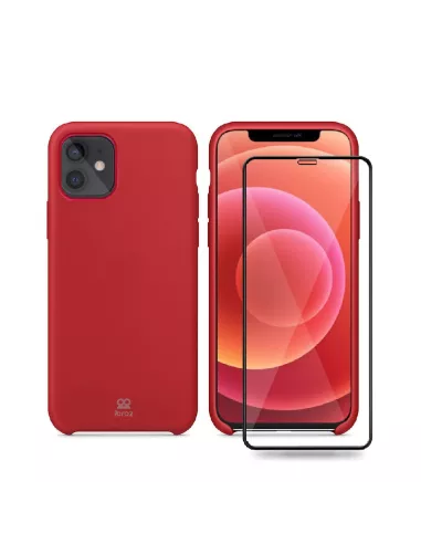 iPhone 12 Mini Coque Liquid Silicone + Verre trempé - Rouge | Ibroz