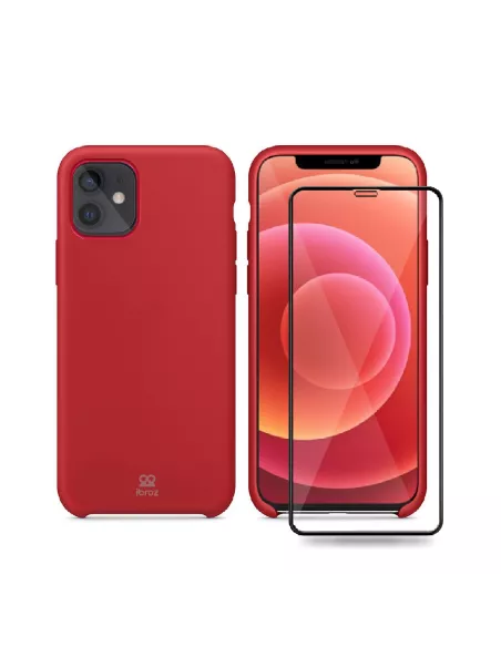 iPhone 12 Mini Coque Liquid Silicone + Verre trempé - Rouge | Ibroz