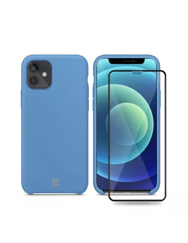 iPhone 12 Mini Coque Liquid Silicone + Verre trempé - Bleu Ciel | I...