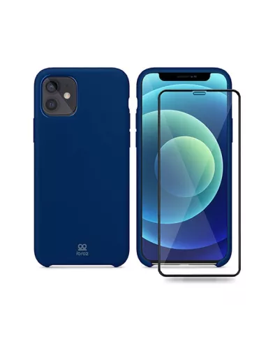 iPhone 12 Mini Coque Liquid Silicone + Verre trempé - Bleu Marine |...
