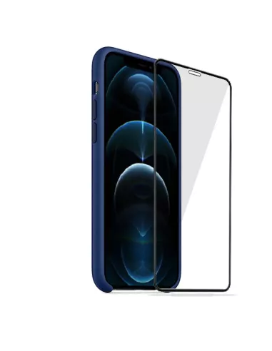 iPhone 12 et 12 Pro Coque Liquid Silicone + Verre trempé - Bleu Mar...