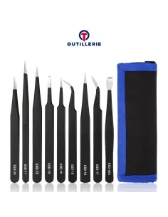 Pack de 9 Pinces de précision (Tweezer) Antistatiques réparation Sm...