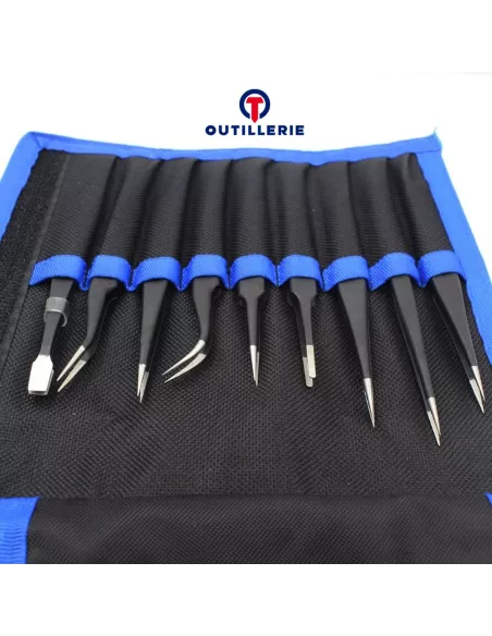 Pack de 9 Pinces de précision (Tweezer) Antistatiques réparation Sm...