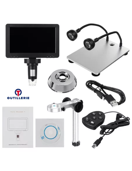 Microscope USB Numérique 1200X - 12 MPx - Vidéo 1080 FHD, lampes LE...