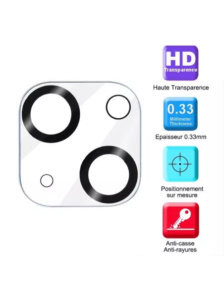 Lot de 2 Protections objectif caméra pour iPhone 13 Mini en verre t...