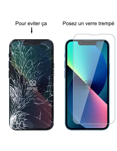 Lot de 3 Protections écran pour iPhone 13 Mini en verre trempé - 9H...