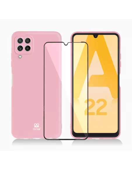 LSR Case Samsung A22 (4G) Liquid Silicone + 9H Tempered Glass - Ros...