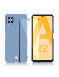 Coque LSR Samsung A22 (4G) Liquide Silicone + Verre trempé 9H - Ble...