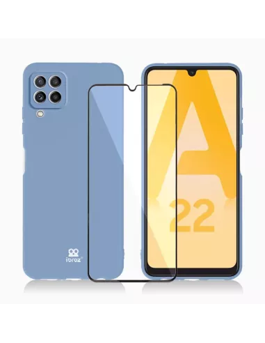 Coque LSR Samsung A22 (4G) Liquide Silicone + Verre trempé 9H - Ble...