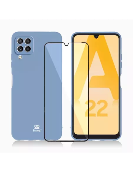 Coque LSR Samsung A22 (4G) Liquide Silicone + Verre trempé 9H - Ble...