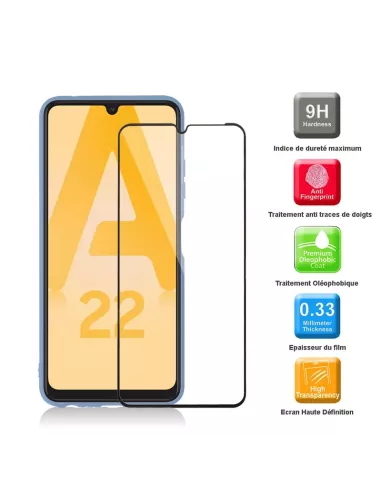 LSR Case Samsung A22 (4G) Liquid Silicone + 9H Tempered Glass - Blue...