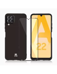 LSR Case Samsung A22 (4G) Liquid Silicone + 9H Tempered Glass - Black...
