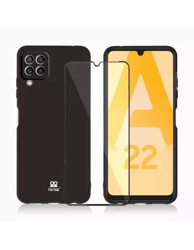 LSR Case Samsung A22 (4G) Liquid Silicone + 9H Tempered Glass - Black...