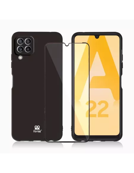 LSR Case Samsung A22 (4G) Liquid Silicone + 9H Tempered Glass - Black...