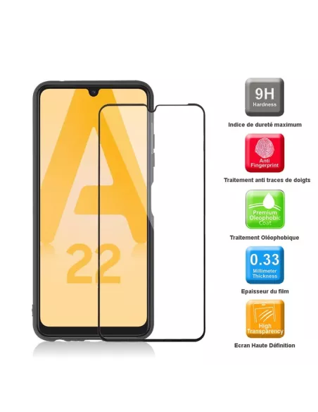 LSR Case Samsung A22 (4G) Liquid Silicone + 9H Tempered Glass - Black...