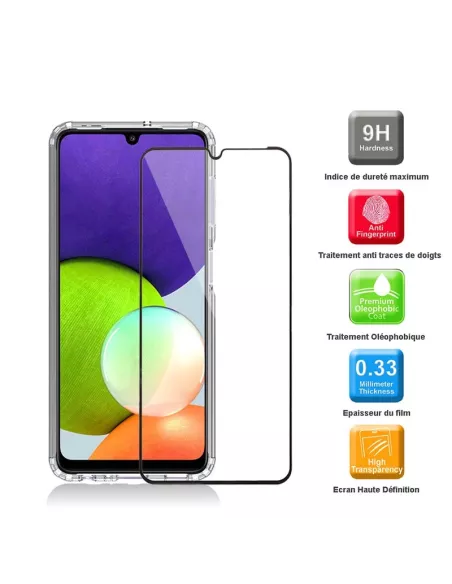 Coque antichocs + Protection écran 9H Samsung A22 4G - Transparent ...