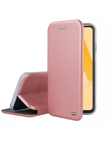 Samsung A22 4G - Folio Clam Leather Case + 9H Tempered Glass - Rose Gold...