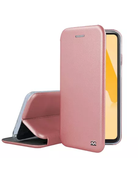 Samsung A22 4G - Folio Clam Leather Case + 9H Tempered Glass - Rose Gold...