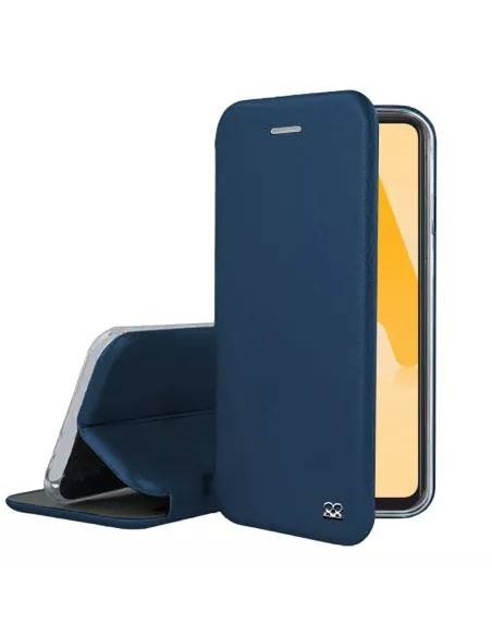 Samsung A22 4G - Folio Clam Leather Case + 9H Tempered Glass - Blue | Ibroz