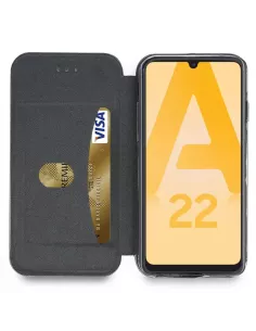 Samsung A22 4G - Etui Cuir Folio Clam + Verre Trempé 9H - Noir | Ibroz 2