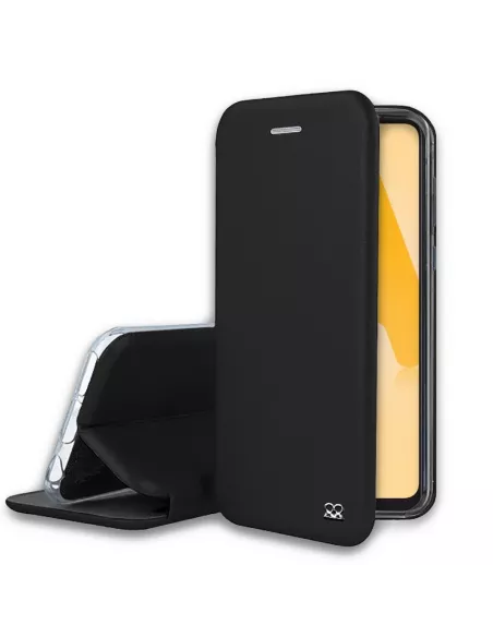 Samsung A22 4G - Folio Clam Leather Case + 9H Tempered Glass - Black | Ibroz