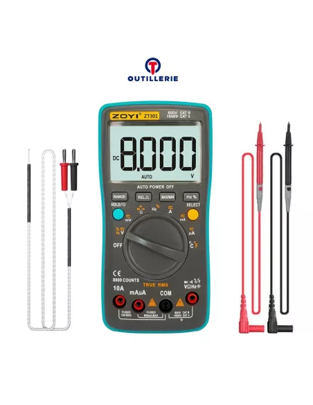 Multimètre Numérique 8000 Points - True RMS, Voltmètre, Thermomètre...