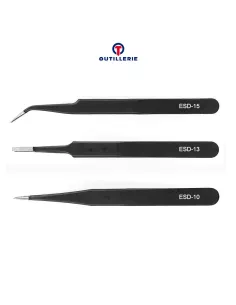 Pack de 3 Pinces de précision (Tweezer) Antistatiques réparation Sm...
