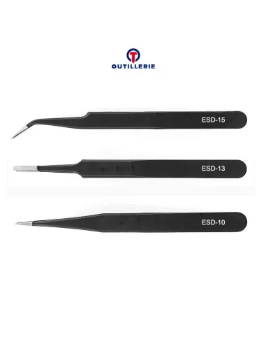 Pack de 3 Pinces de précision (Tweezer) Antistatiques réparation Sm...