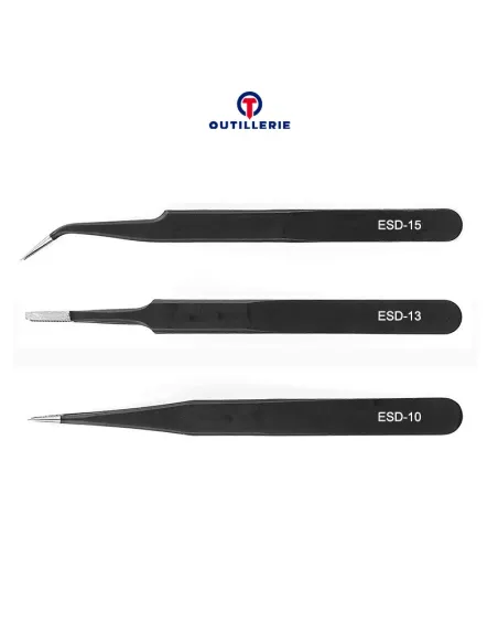 Pack of 3 Precision Tweezers Antistatic repair Sm...