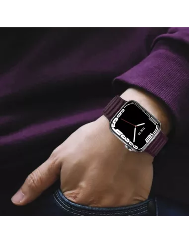 Bracelet en Cuir véritable Apple Watch 7, 6, SE, 5, 4, 3 - Cerise N...