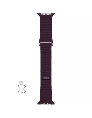 Bracelet en Cuir véritable Apple Watch 7, 6, SE, 5, 4, 3 - Cerise N...