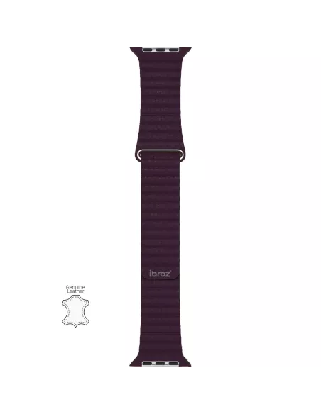 Bracelet en Cuir véritable Apple Watch 7, 6, SE, 5, 4, 3 - Cerise N...