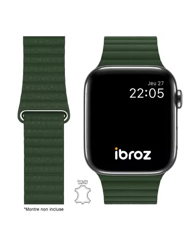 Bracelet en Cuir véritable Apple Watch 7, 6, SE, 5, 4, 3 - Vert Seq...