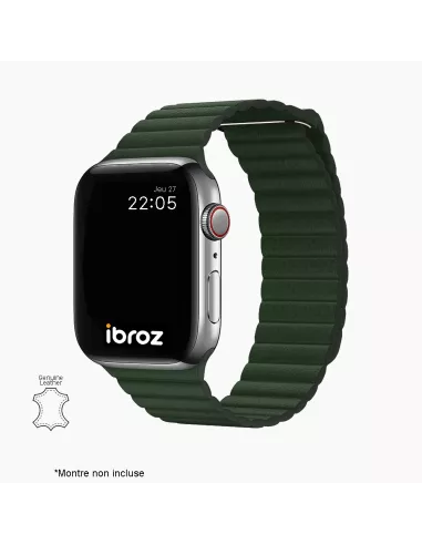 Bracelet en Cuir véritable Apple Watch 7, 6, SE, 5, 4, 3 - Vert Seq...