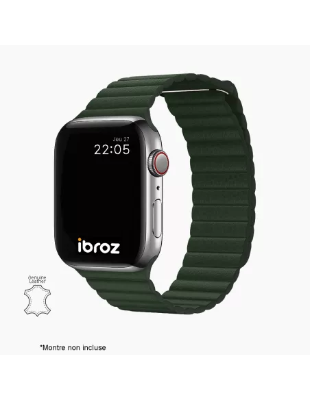 Bracelet en Cuir véritable Apple Watch 7, 6, SE, 5, 4, 3 - Vert Seq...