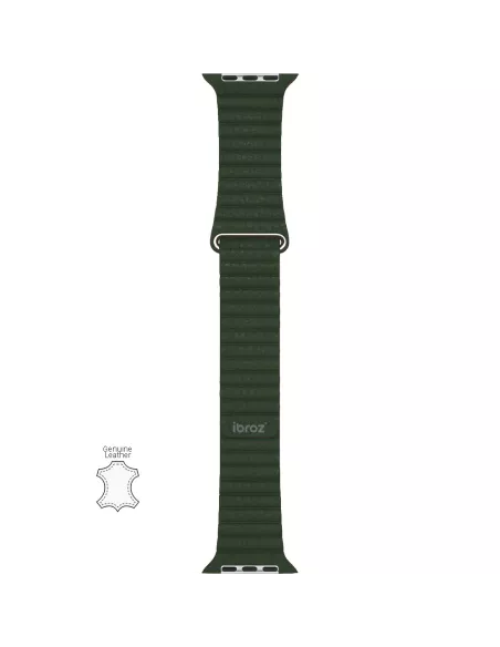 Bracelet en Cuir véritable Apple Watch 7, 6, SE, 5, 4, 3 - Vert Seq...