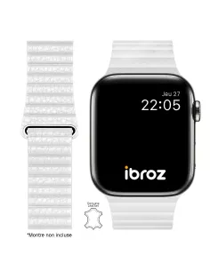 Bracelet en Cuir véritable Apple Watch 7, 6, SE, 5, 4, 3 - Blanc Ne...