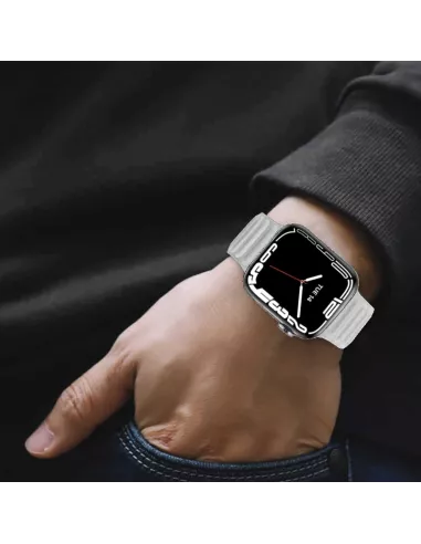 Bracelet en Cuir véritable Apple Watch 7, 6, SE, 5, 4, 3 - Blanc Ne...