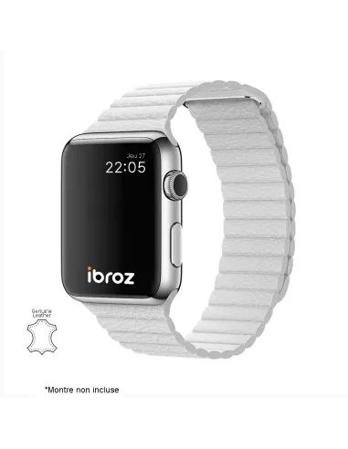 Bracelet en Cuir véritable Apple Watch 7, 6, SE, 5, 4, 3 - Blanc Ne...