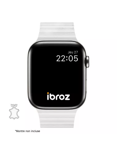 Bracelet en Cuir véritable Apple Watch 7, 6, SE, 5, 4, 3 - Blanc Ne...