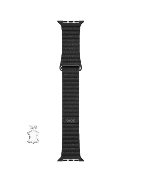 Bracelet en Cuir véritable Apple Watch 7, 6, SE, 5, 4, 3 - Noir | I...