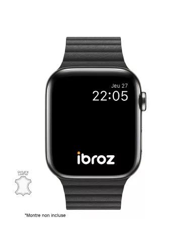 Bracelet en Cuir véritable Apple Watch 7, 6, SE, 5, 4, 3 - Noir | I...