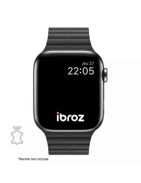 Bracelet en Cuir véritable Apple Watch 7, 6, SE, 5, 4, 3 - Noir | I...