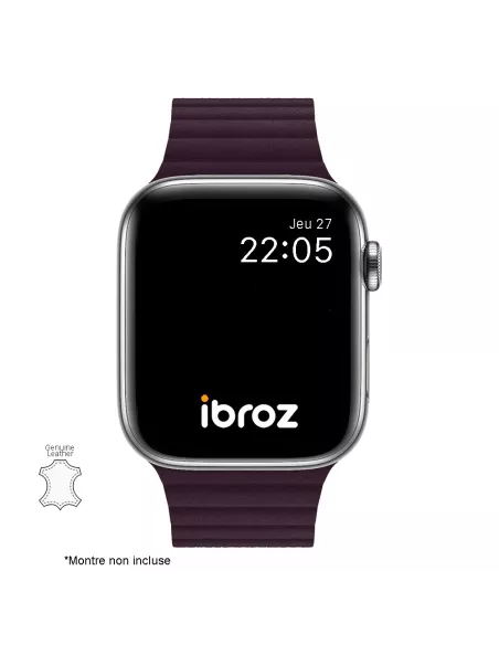 Bracelet en Cuir véritable Apple Watch 7, 6, SE, 5, 4, 3 - Cerise N...