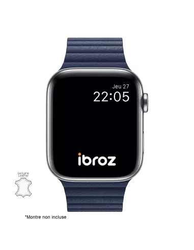 Bracelet en Cuir véritable Apple Watch 7, 6, SE, 5, 4, 3 - Bleu Mar...