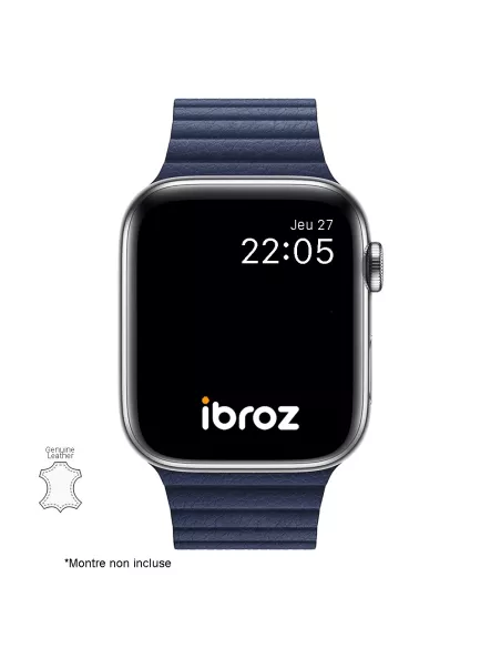 Bracelet en Cuir véritable Apple Watch 7, 6, SE, 5, 4, 3 - Bleu Mar...