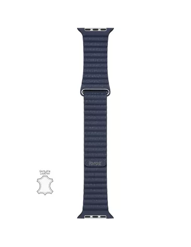 Bracelet en Cuir véritable Apple Watch 7, 6, SE, 5, 4, 3 - Bleu Mar...